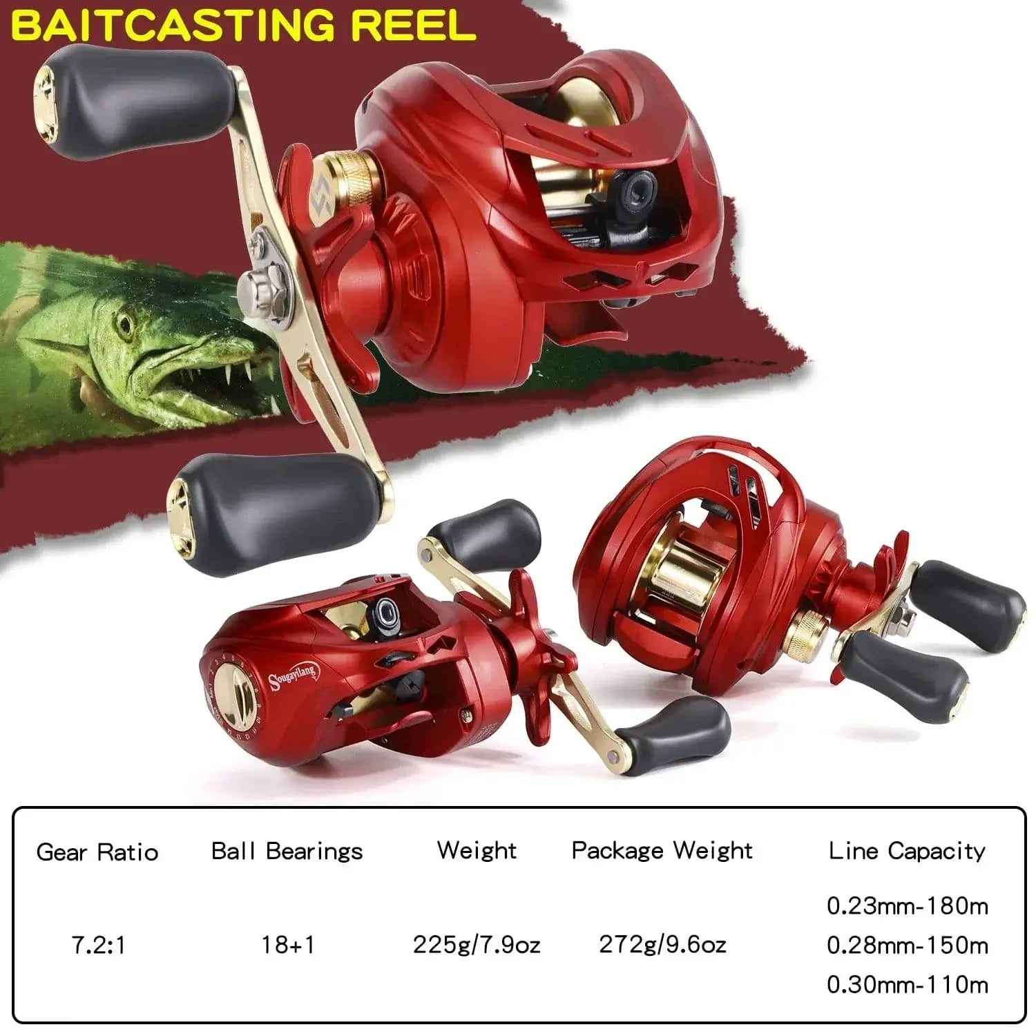 China China Sougayilang Baitcasting Fishing Reel 7.2:1 High Speed Gear Ratio Max Drag 10kg Casting Reel for Bass Pike Fishing Tools