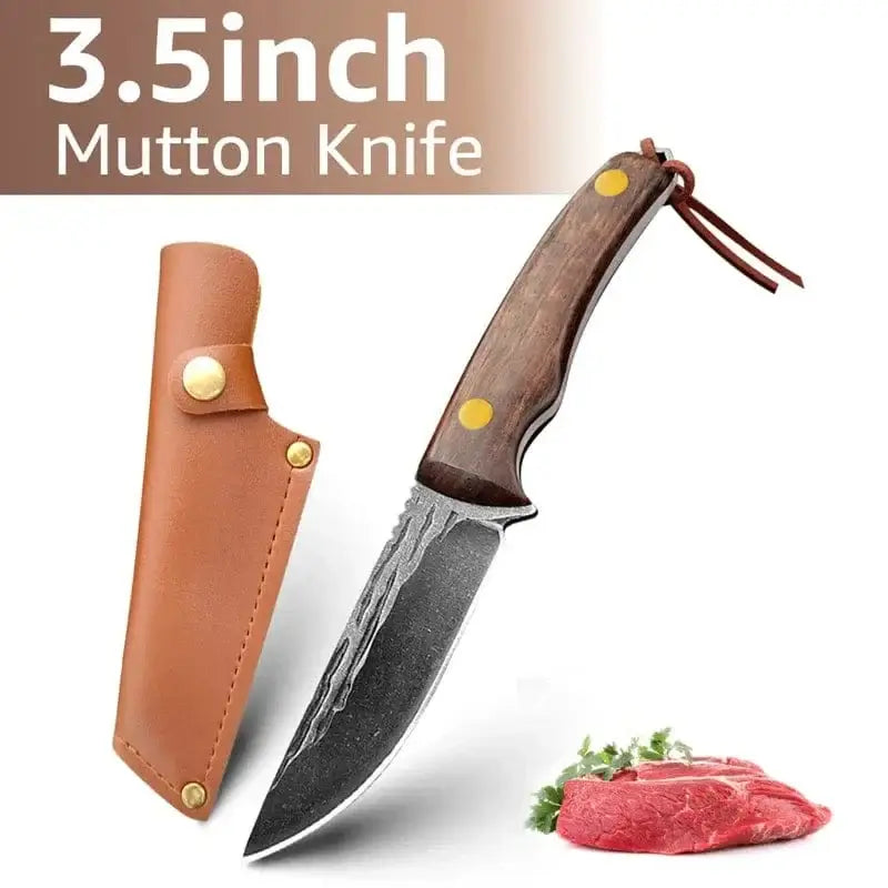 China China Style A with sheath / 3.5 inch 3.5inch Kitchen Knife Full Tang Thickened Knife High Carbon Steel Forged Butcher Knives Meat Cleaver Boning Knife Wooden Handle