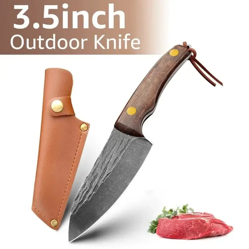 China China Style B with sheath / 3.5 inch 3.5inch Kitchen Knife Full Tang Thickened Knife High Carbon Steel Forged Butcher Knives Meat Cleaver Boning Knife Wooden Handle