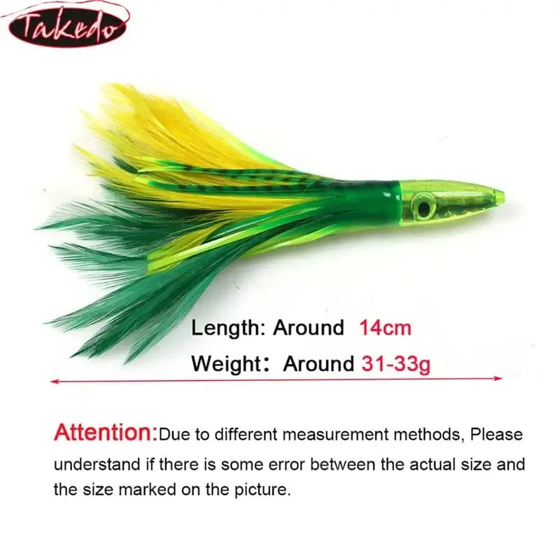China China TAKEDO SP02 140MM 32G Big Game Drag Octopus Baits Squid Jig Lures Resin Fish Head Feather Skirt Trolling Fishing Bait For Tuna