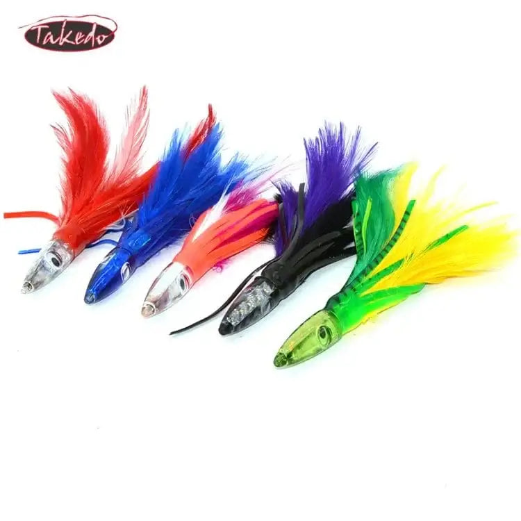 China China TAKEDO SP02 140MM 32G Big Game Drag Octopus Baits Squid Jig Lures Resin Fish Head Feather Skirt Trolling Fishing Bait For Tuna