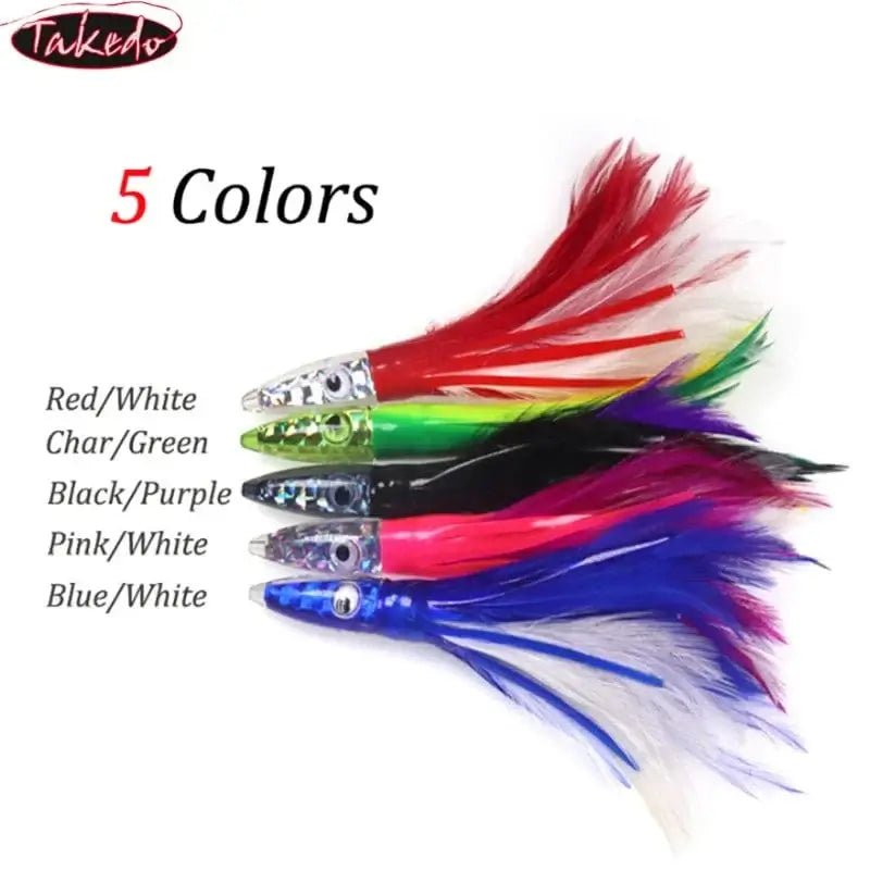 China China TAKEDO SP02 140MM 32G Big Game Drag Octopus Baits Squid Jig Lures Resin Fish Head Feather Skirt Trolling Fishing Bait For Tuna