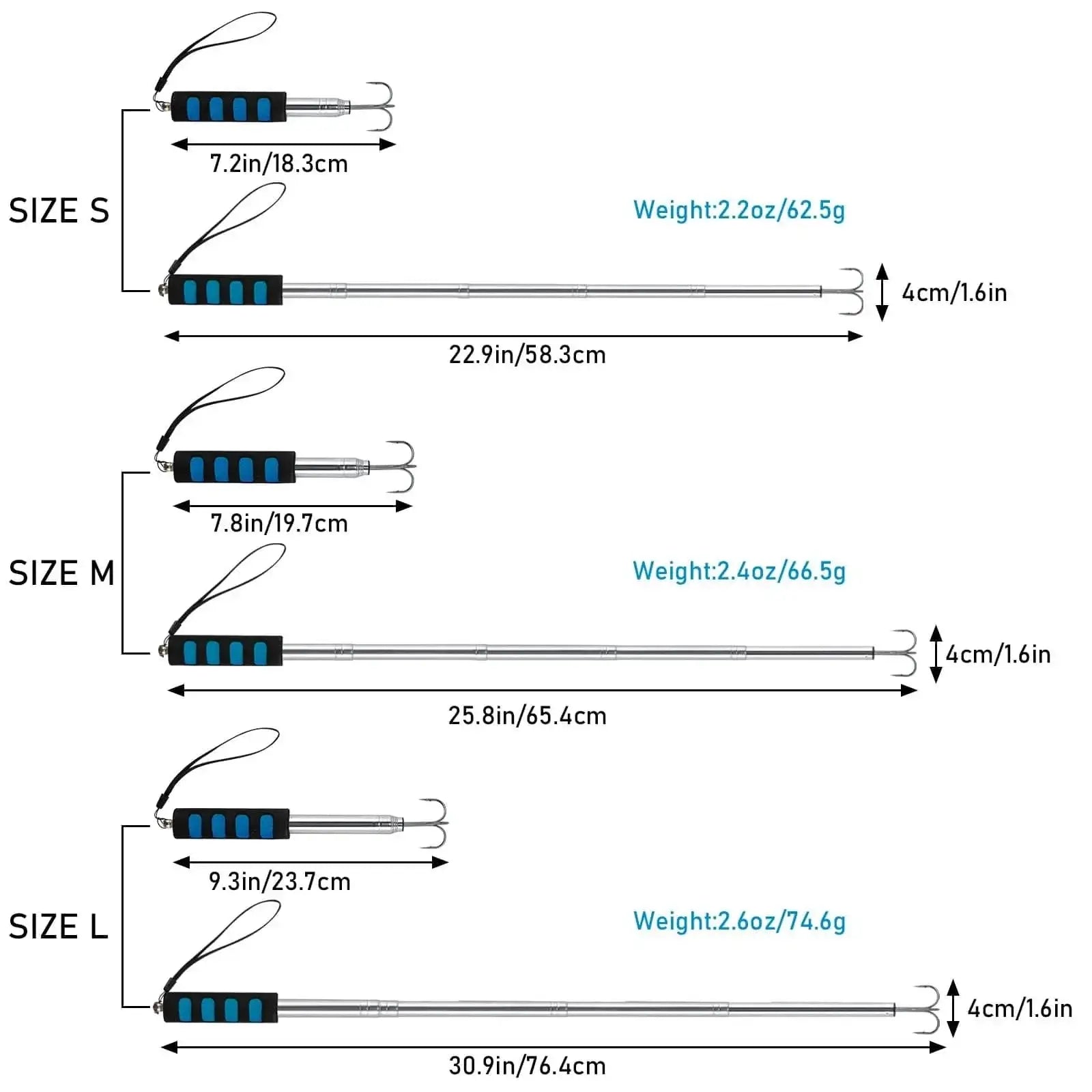 China China Telescopic Fishing Gaff Stainless Steel Triple Hook Sea Fishing Spear Telescoping Pole with Hook Boat Ice Fishing Squid Gaff