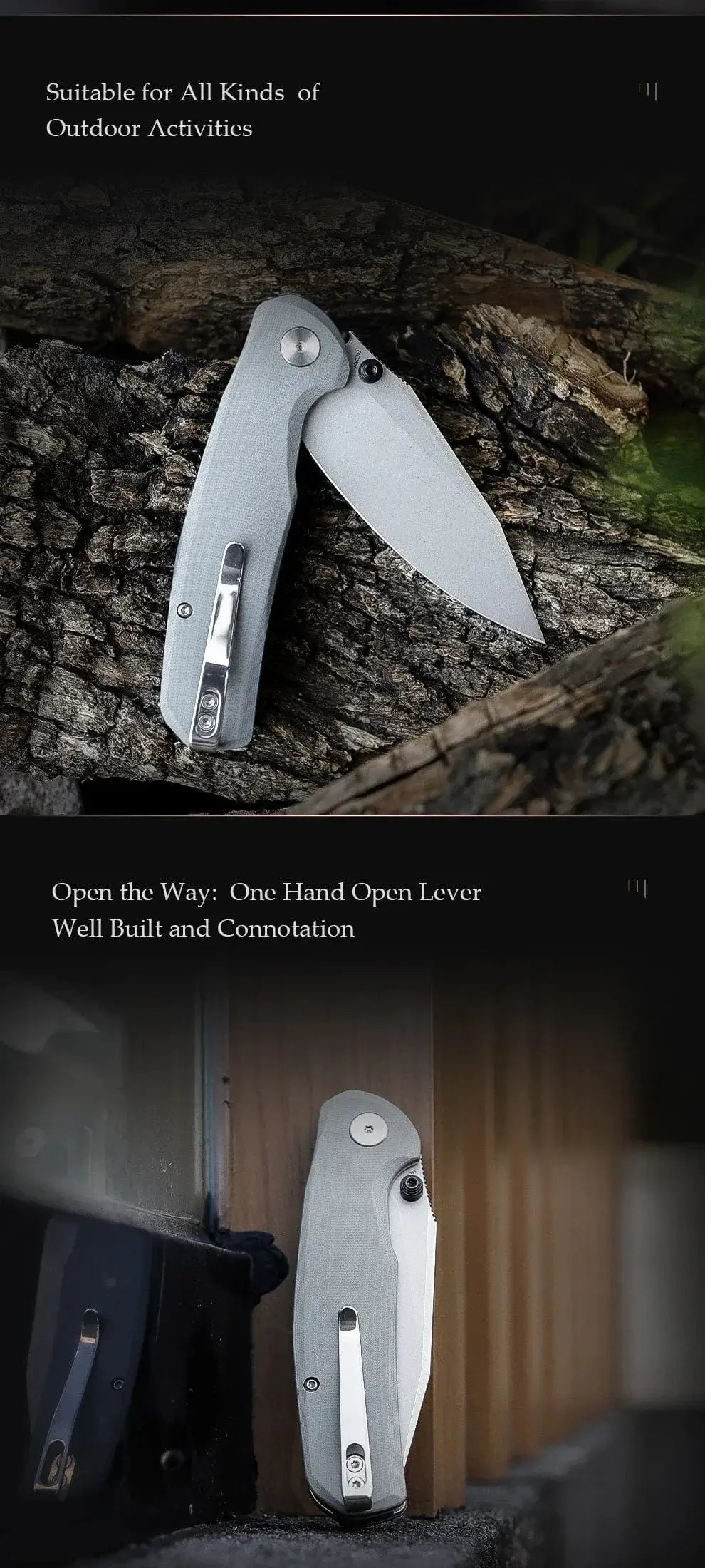 China China TRIVISA EDC Folding Knife for Men, Axis Pocket Knife with Clip,3.34” 14C28N Steel ,Stonewash Blade,G10 Handle.Camping Tool