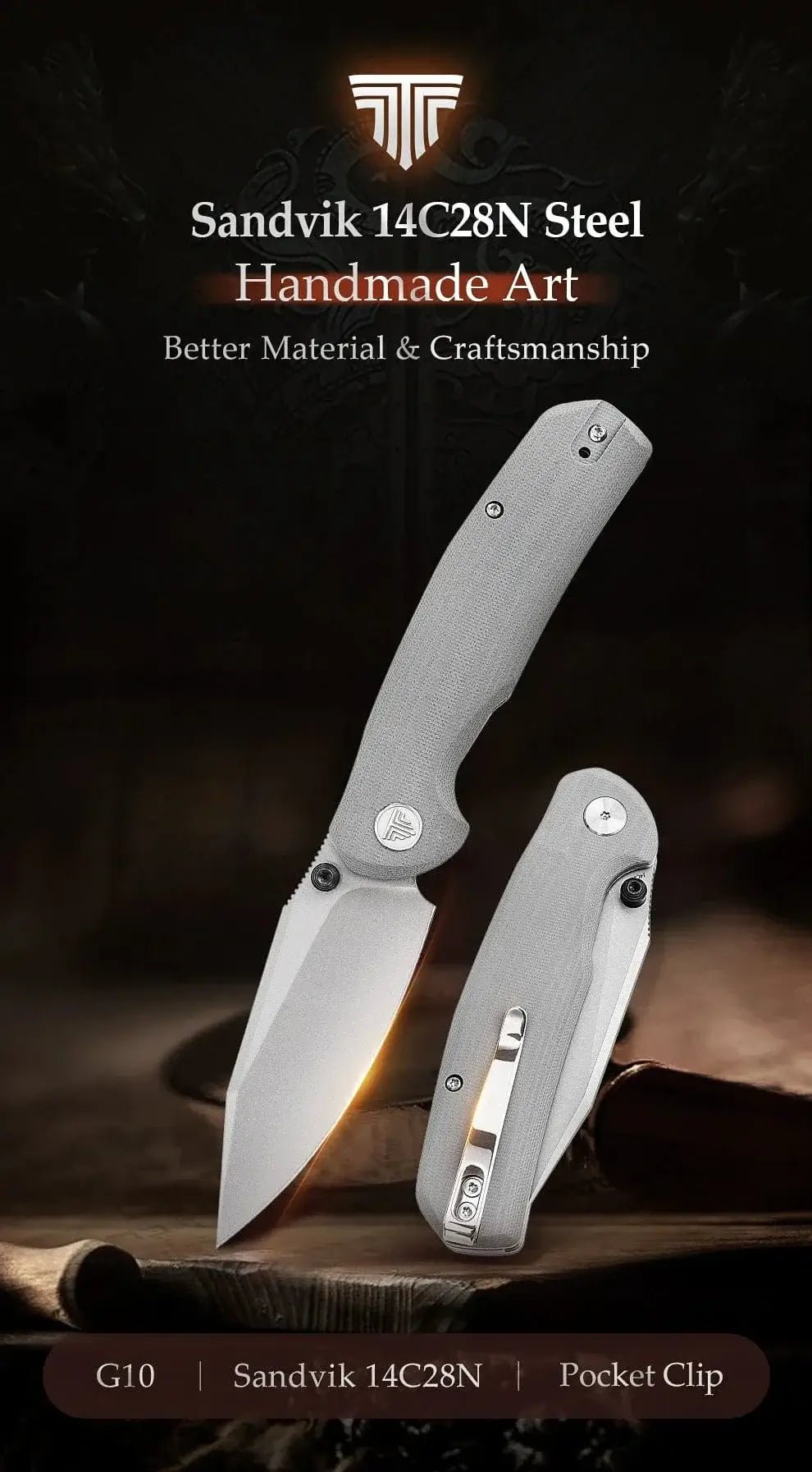 China China TRIVISA EDC Folding Knife for Men, Axis Pocket Knife with Clip,3.34” 14C28N Steel ,Stonewash Blade,G10 Handle.Camping Tool