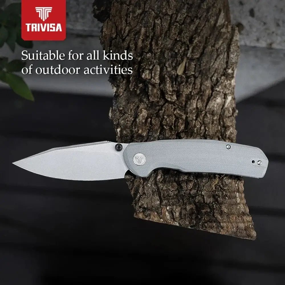 China China TRIVISA EDC Folding Knife for Men, Axis Pocket Knife with Clip,3.34” 14C28N Steel ,Stonewash Blade,G10 Handle.Camping Tool
