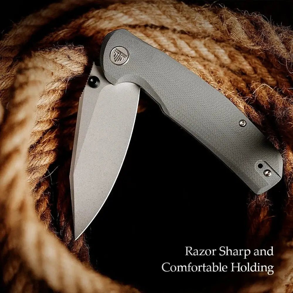 China China TRIVISA EDC Folding Knife for Men, Axis Pocket Knife with Clip,3.34” 14C28N Steel ,Stonewash Blade,G10 Handle.Camping Tool