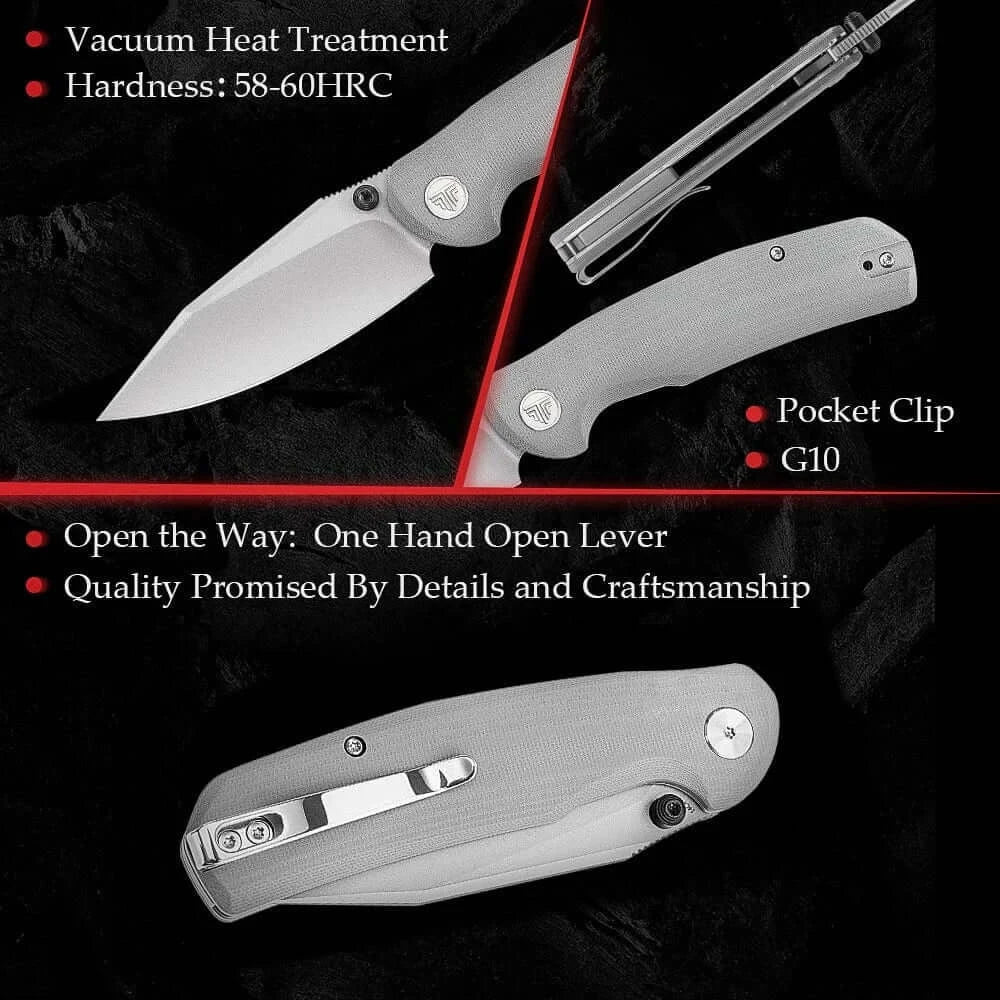 China China TRIVISA EDC Folding Knife for Men, Axis Pocket Knife with Clip,3.34” 14C28N Steel ,Stonewash Blade,G10 Handle.Camping Tool