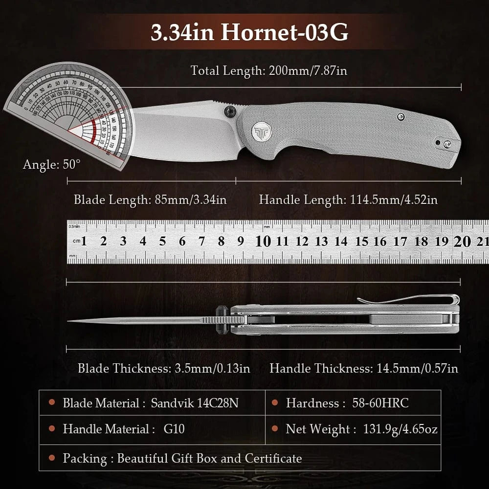 China China TRIVISA EDC Folding Knife for Men, Axis Pocket Knife with Clip,3.34” 14C28N Steel ,Stonewash Blade,G10 Handle.Camping Tool