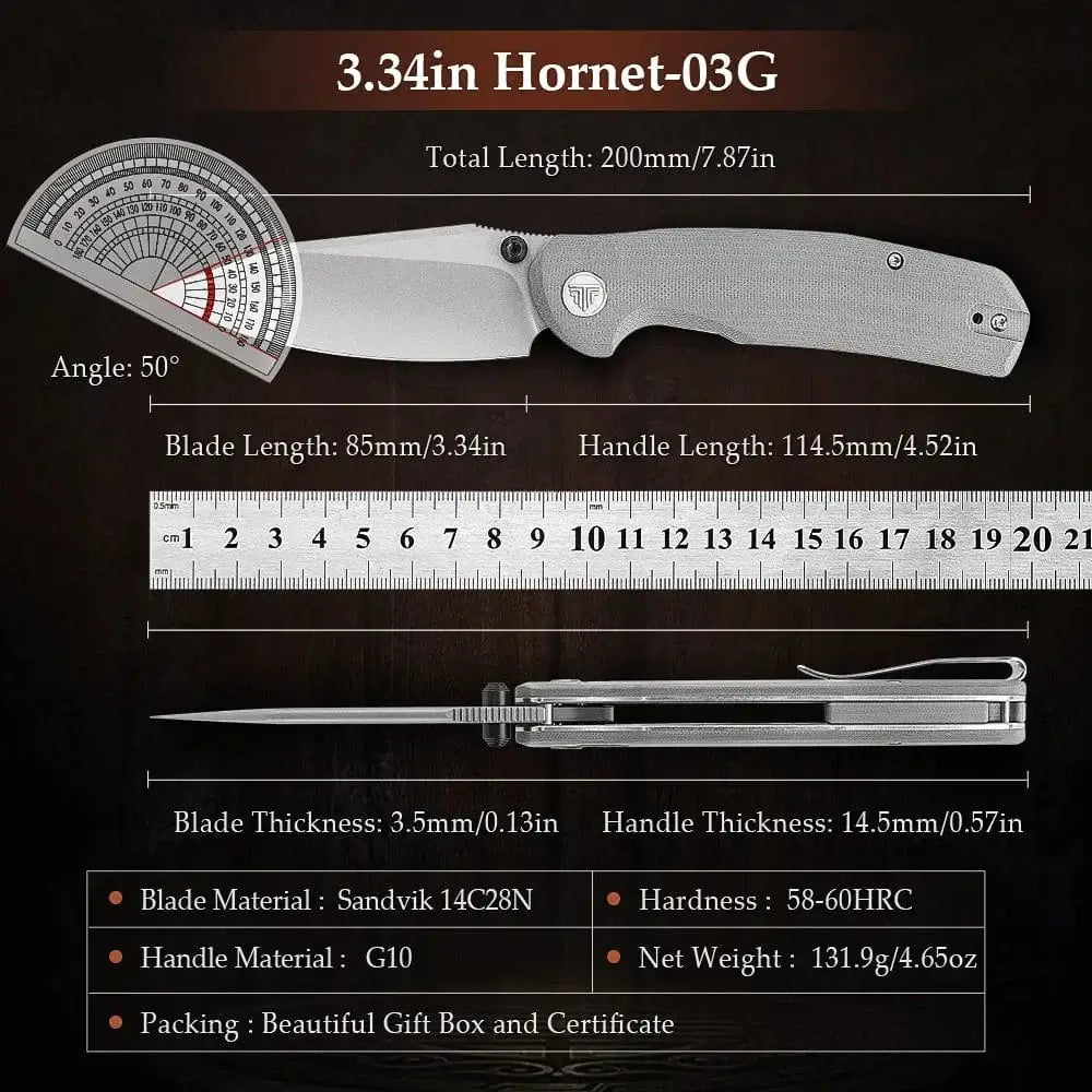 China China TRIVISA EDC Folding Knife for Men, Axis Pocket Knife with Clip,3.34” 14C28N Steel ,Stonewash Blade,G10 Handle.Camping Tool