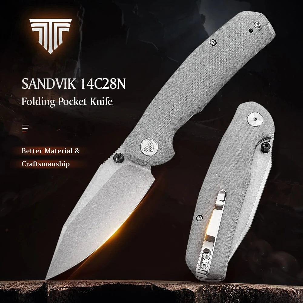 China China TRIVISA EDC Folding Knife for Men, Axis Pocket Knife with Clip,3.34” 14C28N Steel ,Stonewash Blade,G10 Handle.Camping Tool