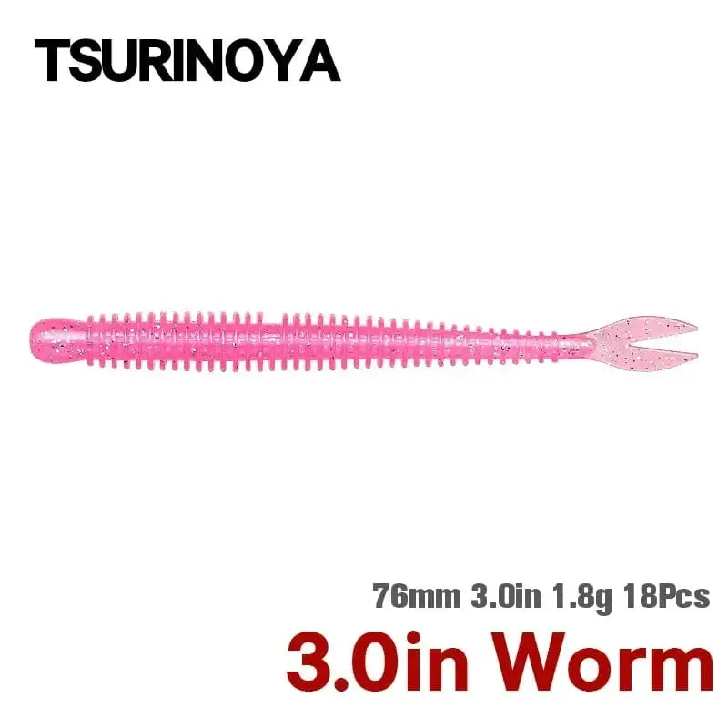 China China TSURINOYA Soft Bait Fishing Lure FLAME 3.0in 1.8g 18pcs Silicone Worm Bass Pike Light Game Fishing Rig Tackle Swimbait
