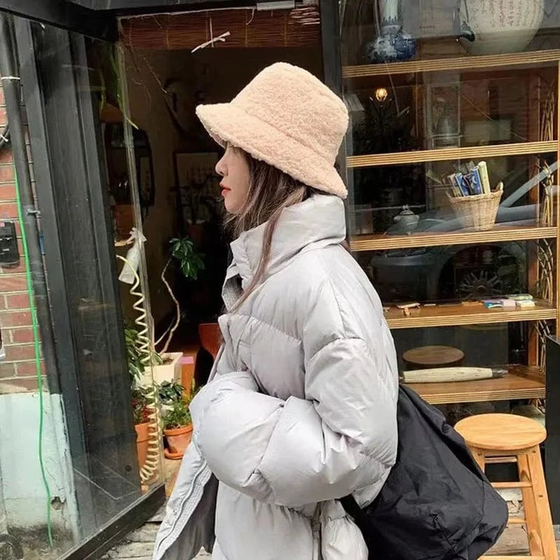 China China Unisex Harajuku Bucket Hat Solid Men Fishing Fisherman Hat Autumn Winter Lamb Wool Outdoor Warm Panama Cap For Women