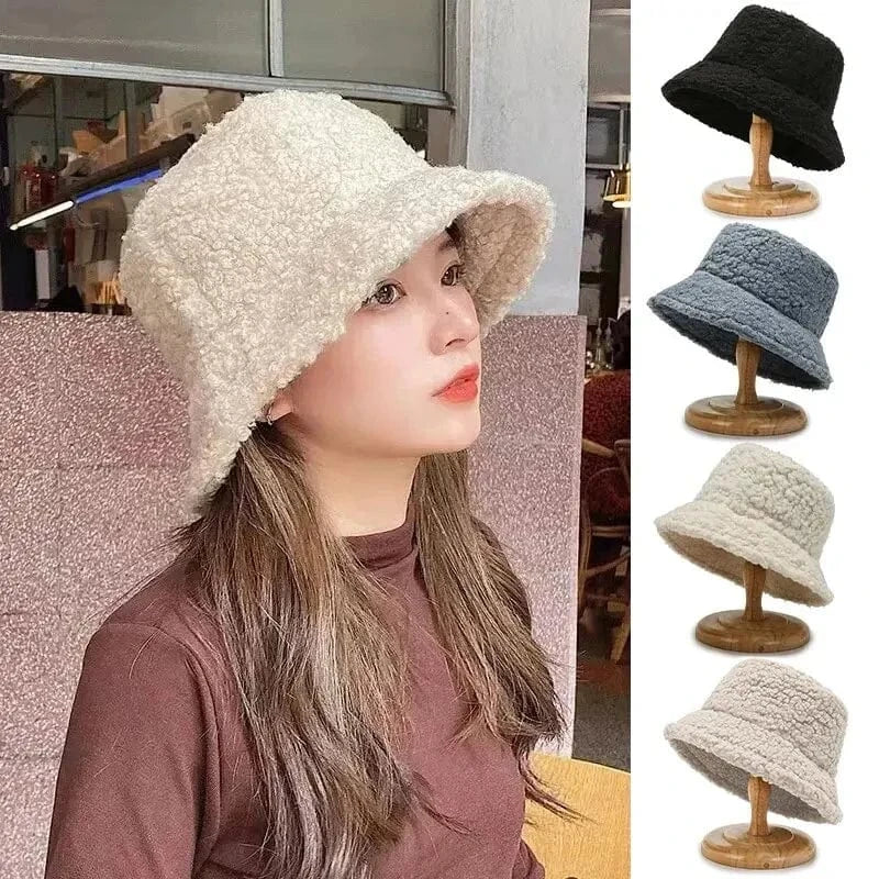 China China Unisex Harajuku Bucket Hat Solid Men Fishing Fisherman Hat Autumn Winter Lamb Wool Outdoor Warm Panama Cap For Women