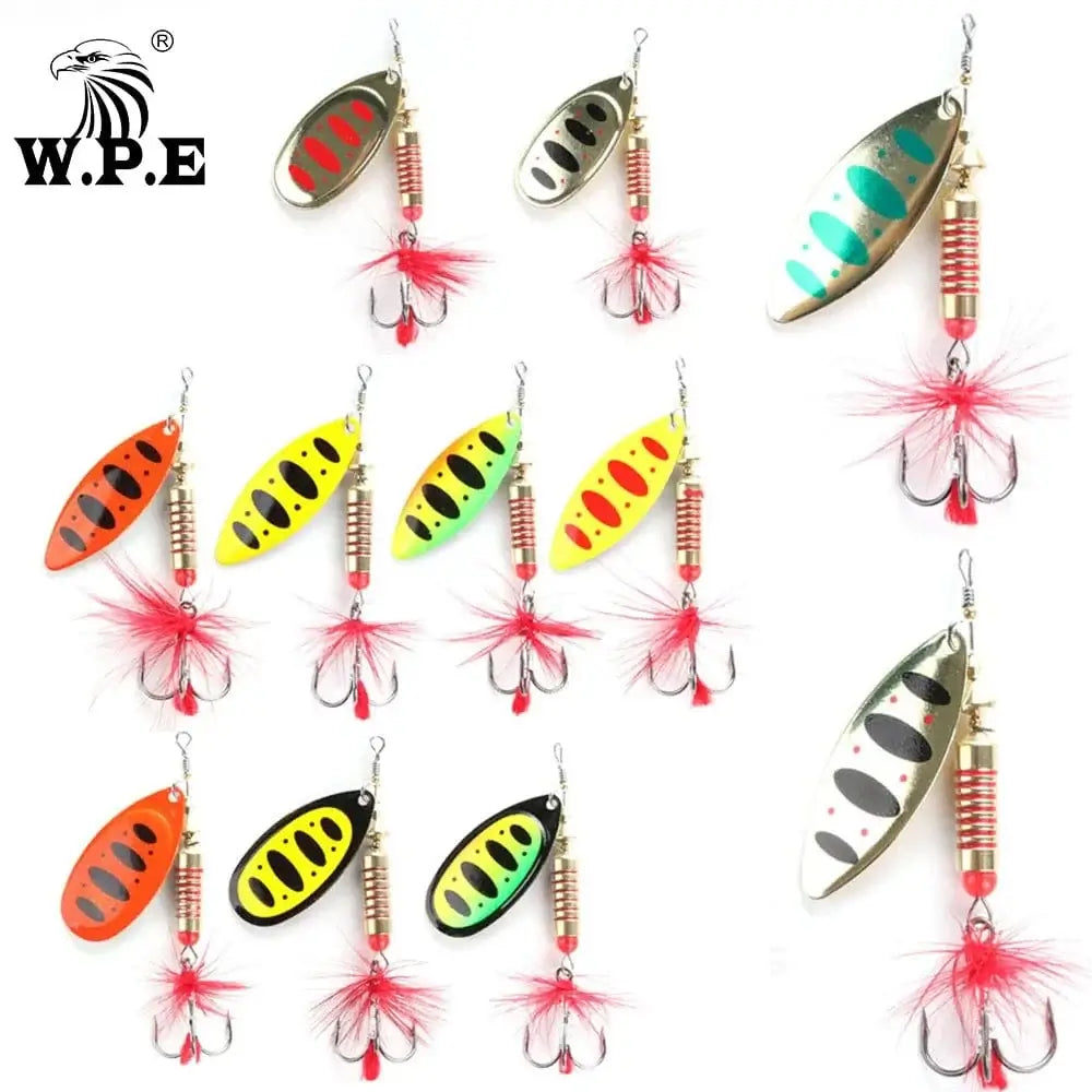China China W.P.E New Spinner Lure 4pcs/lot 22 color 6.5g/10g/13.5g Hard Lure Spoon Fishing Lure with Treble Hook Metal Fishing Tackle Pesca