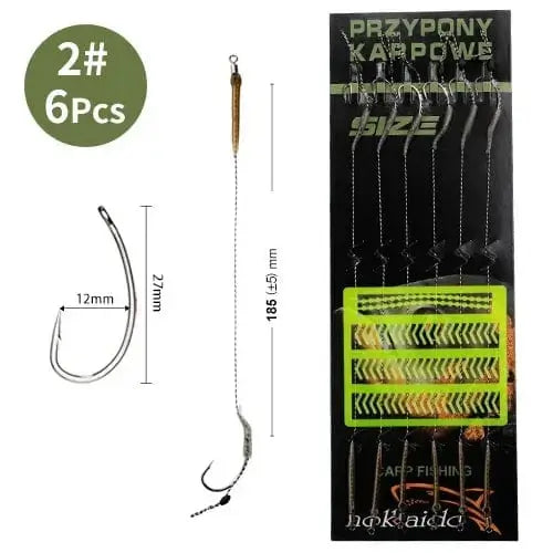 China China WBLB-60LB FTK 18.5cm 6-8pcs Leader Carp Fishing Hooks Hair Rigs With Line 30-60LB 2/4/6/8# Europe Feeder Group Carp Hook Accessories