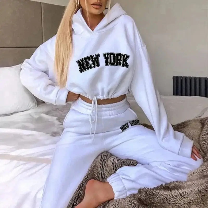 China China White / L Womens 2 Pieces Suit Hooded Print Pullover Tracksuit Set Drawstring Short Sweatshirts Casual Sweatpants Sports Home Clothing