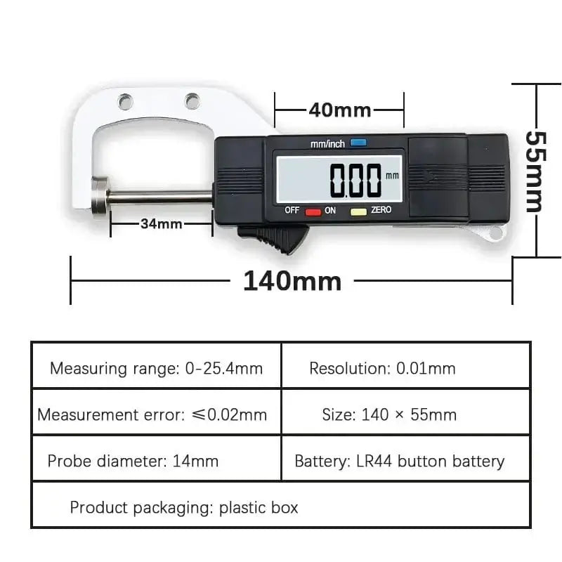 China China With Box Digital Thickness Gauges Mini Portable Horizontal Electronic Thickness Meter Measurement Tool 0-25.4mm Caliper 0.01mm Resolution