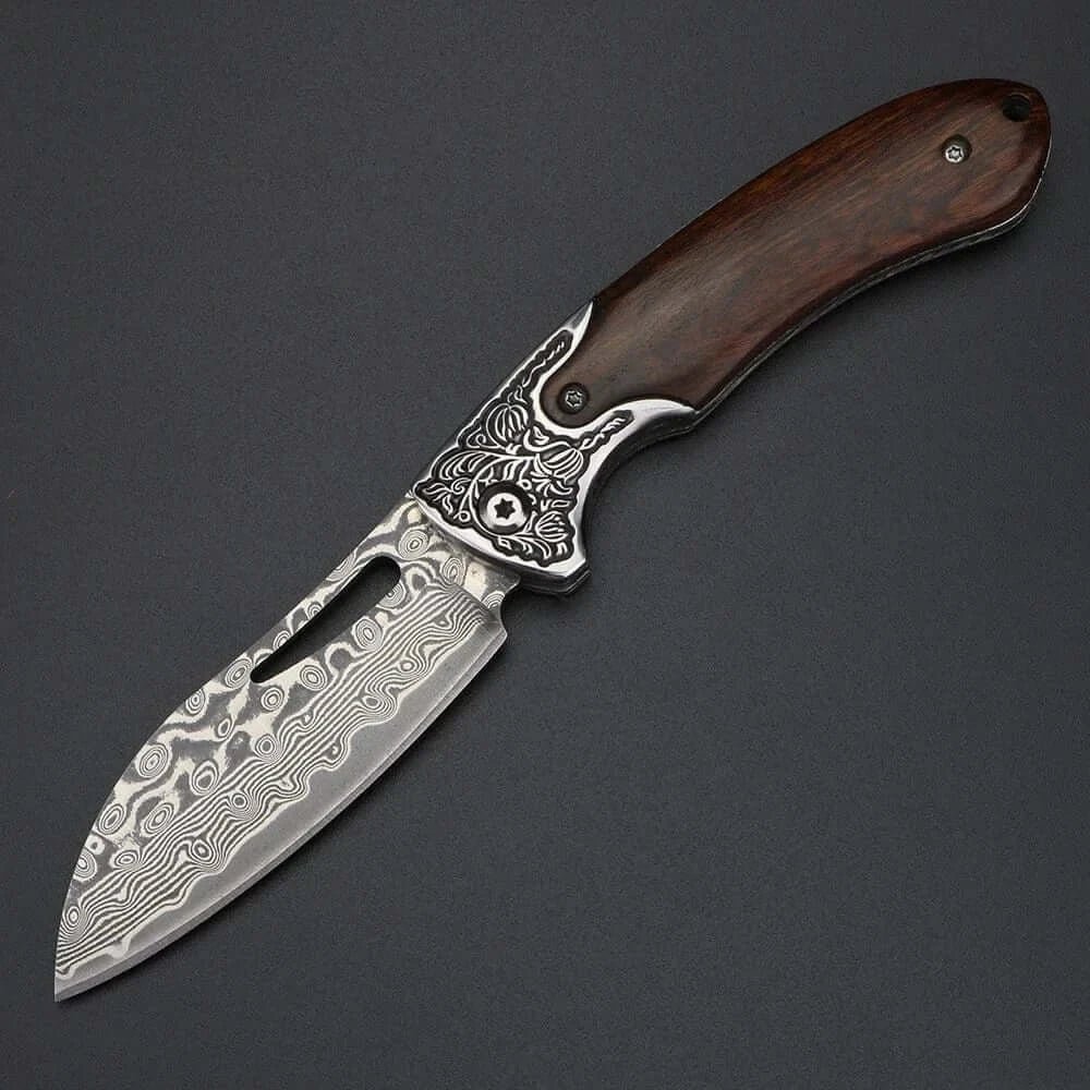 China China XUANTENG Damascus Laser Pattern Small Knife Hollow Handle Outdoor Knife Camping Hunting Knife Survival Knife