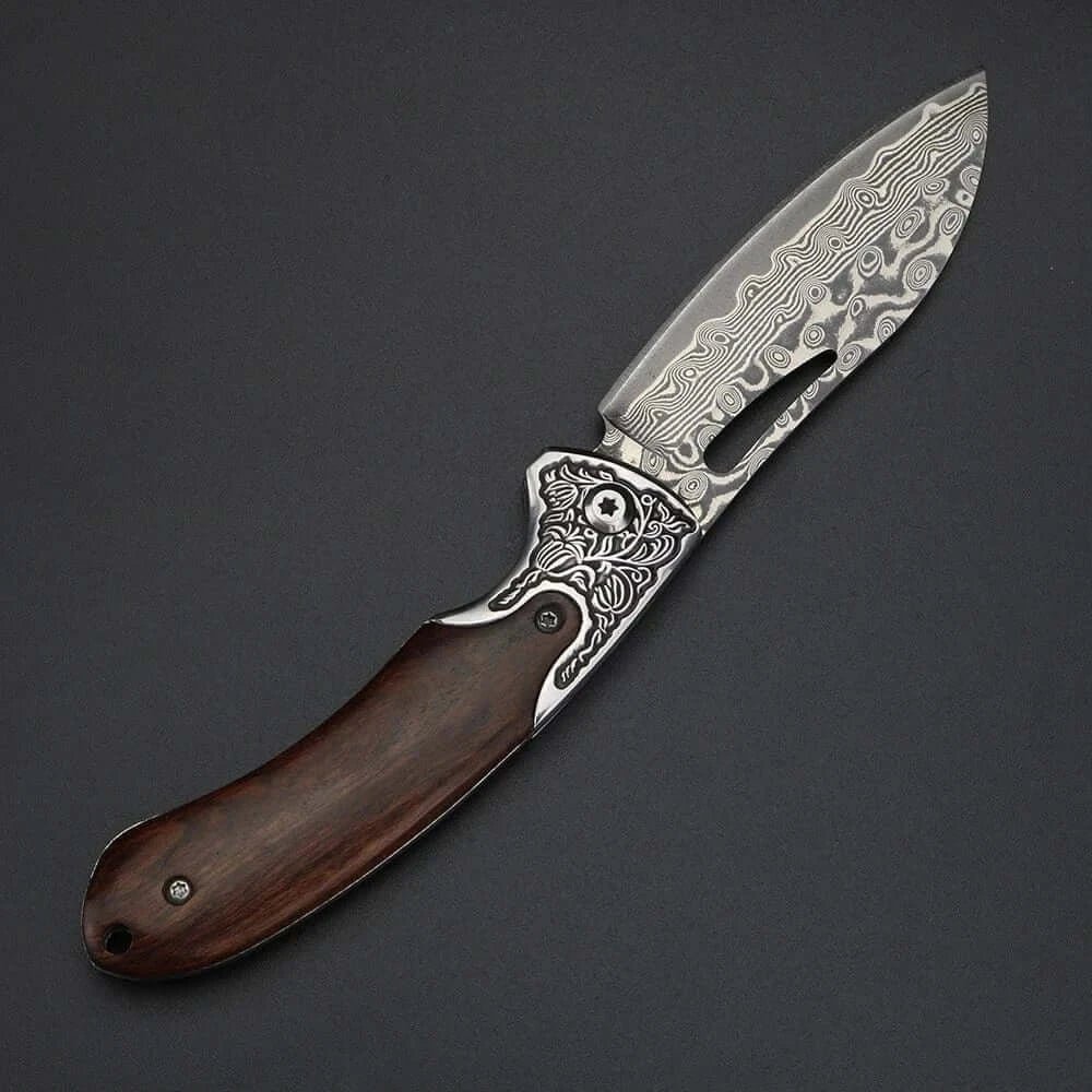 China China XUANTENG Damascus Laser Pattern Small Knife Hollow Handle Outdoor Knife Camping Hunting Knife Survival Knife