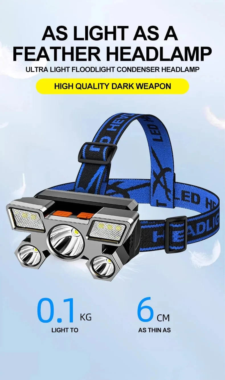China China XY501 headlight USB Rechargeable Headlamp Portable 5LED Headlight Built In Battery Torch Portable Working Light Fishing Camping Head Light For T