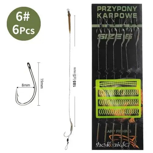 China China XYLB-40LB FTK 18.5cm 6-8pcs Leader Carp Fishing Hooks Hair Rigs With Line 30-60LB 2/4/6/8# Europe Feeder Group Carp Hook Accessories