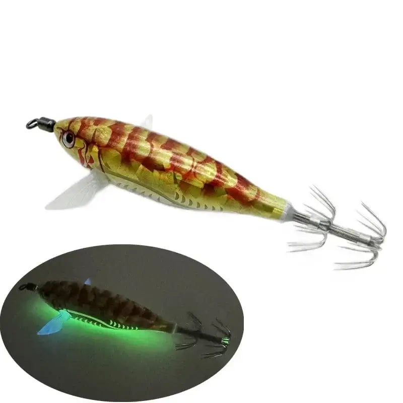 China China yellow / Japanese hook 5.5g Laser Luminous Floating Egi lure Horizontal wood Shrimp Squid Jigging Shrimp Hook Octopus Cuttlefish Fishing Baits