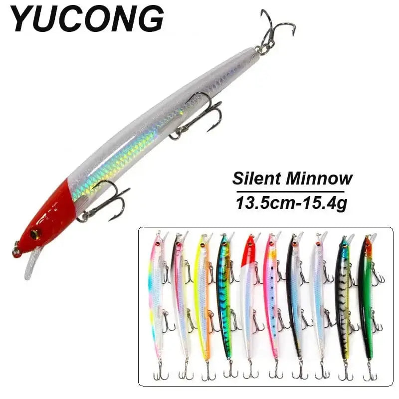 China China YUCONG 1PC Floating Minnow Bait 135mm-15.4g Silent Fishing leurre Long Casting Hard Wobbler Lure Laser Skin cebo duro fisching