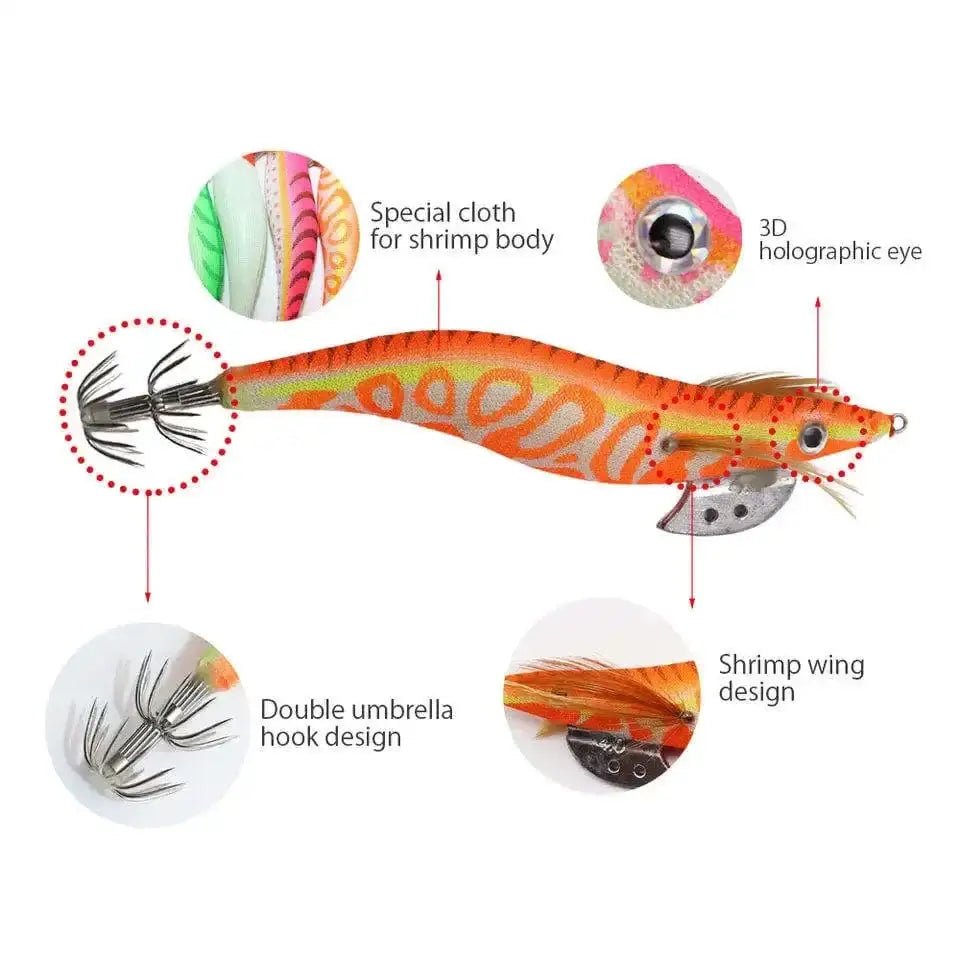 China China ZYZ Squid Bait 2.5# 3.0# 3.5# 4.0# Luminous Octopus Hook Wood Shrimp Lures Simulation Sea Fishing Lure Jigs Tackle