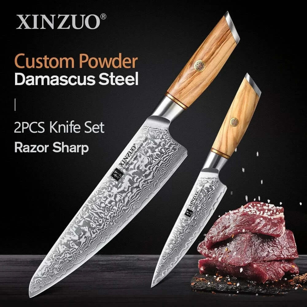 China Kitchen Knife 2pc knife set XINZUO 73 Layers Damascus Steel 1pc Or 2pcs Knife Set