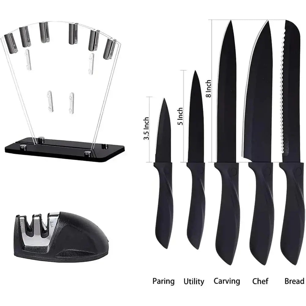 China Kitchen Knife 7 piece-black Kitchen knife a set of 7 pieces