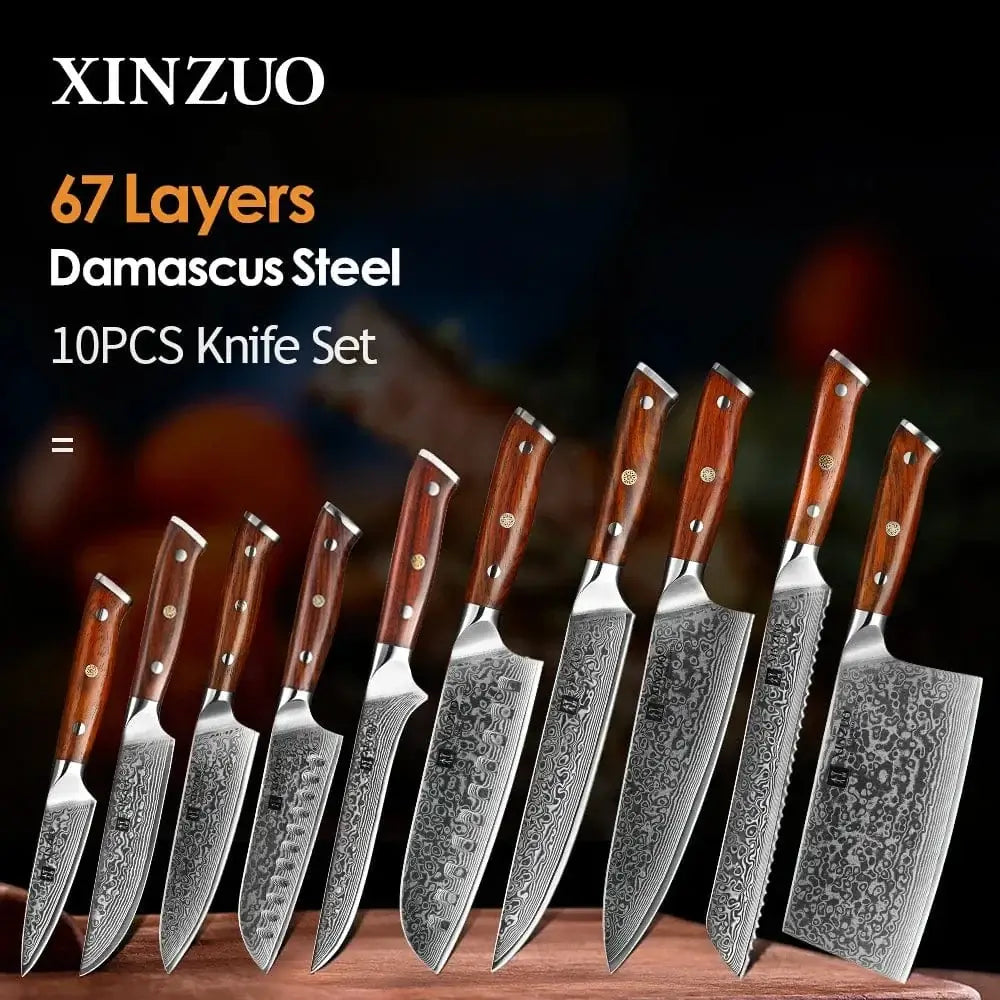 China Kitchen Knife XINZUO 1-10 PCS Kitchen Knife 67 Layers Damascus Steel Chef