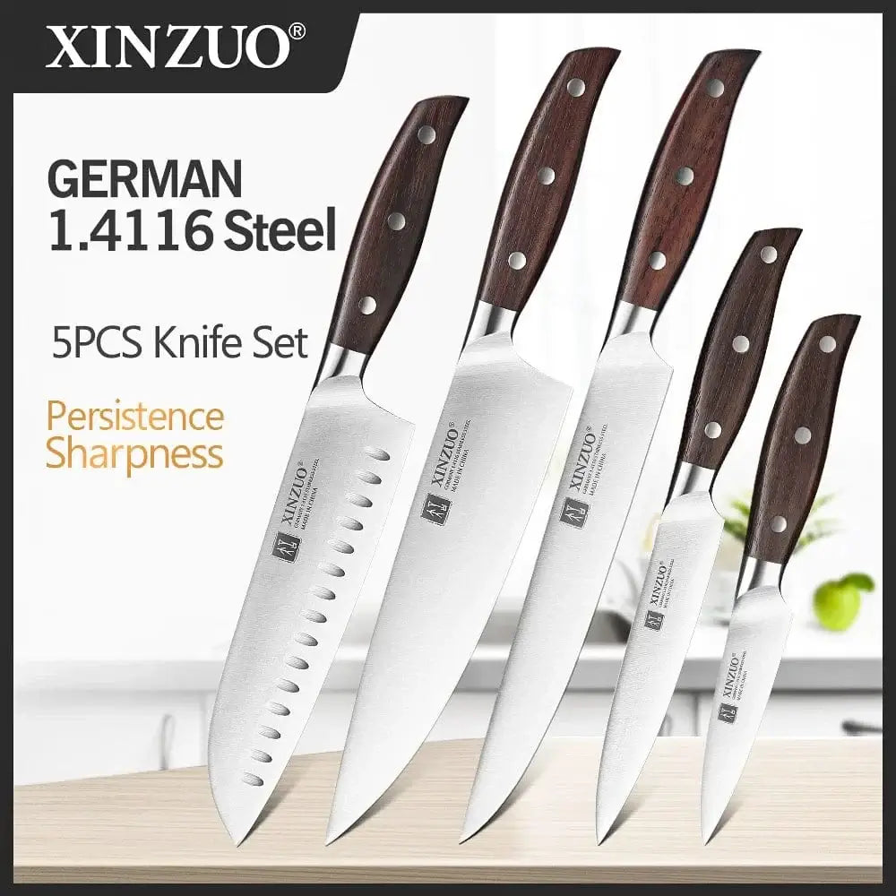 China Kitchen Knife XINZUO High Quality 3.5+5+8+8+8" Paring Utility Cleaver Chef Knife Germany