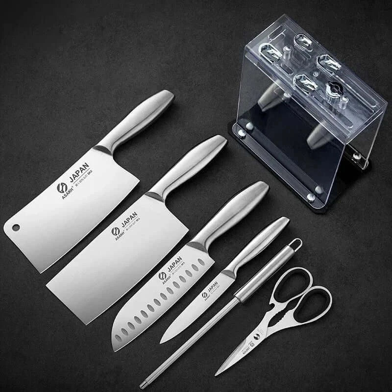 China Knife Set 1-7pcs Chef Knife Set Hollow Handle Knife Set Stainless Steel Household Slicing Kitchen Knives Meat Cleaver Chopping Knife
