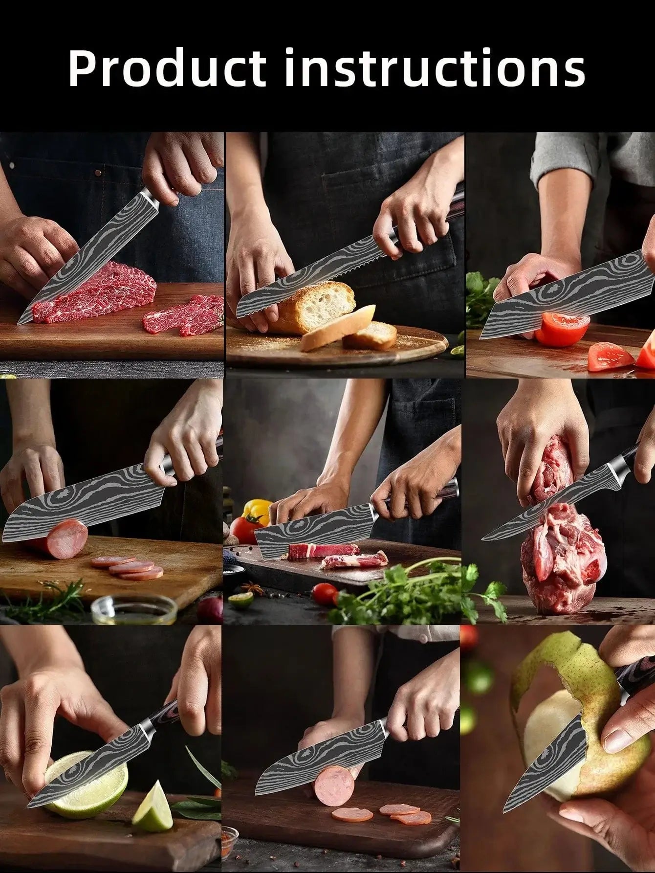 China Knife Set 1PC Kitchen Knife Laser Damascus Steel 7CR17 440C Japanese Chef Knives Slicing Meat Cleaver Sharp Santoku with Pakkawood Handle