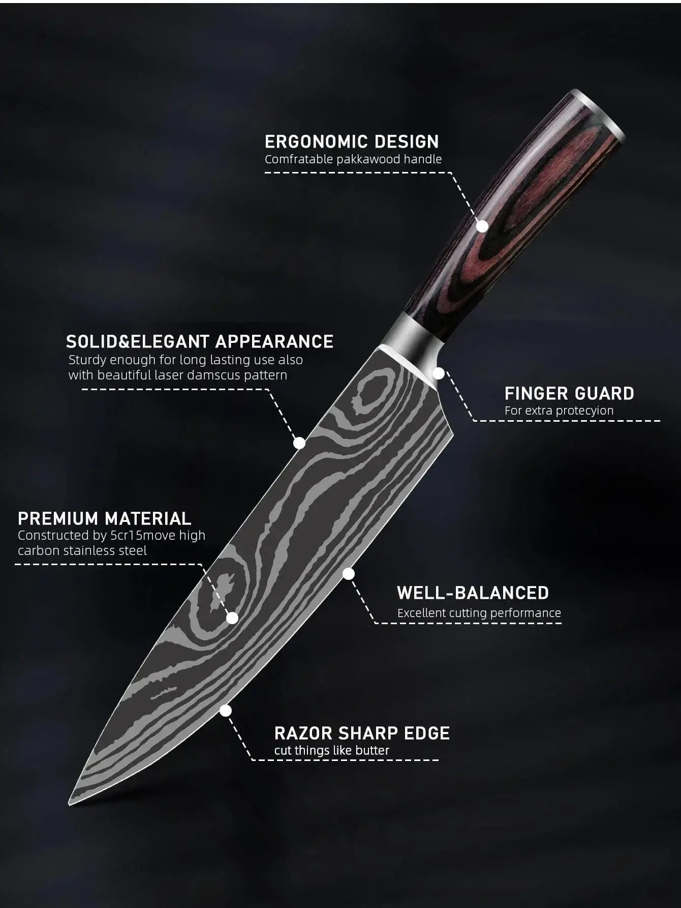 China Knife Set 1PC Kitchen Knife Laser Damascus Steel 7CR17 440C Japanese Chef Knives Slicing Meat Cleaver Sharp Santoku with Pakkawood Handle