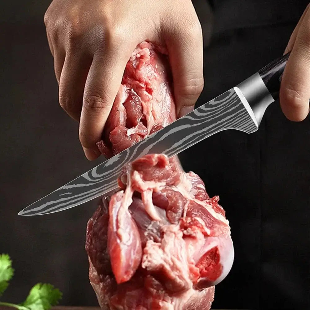 China Knife Set 1PC Kitchen Knife Laser Damascus Steel 7CR17 440C Japanese Chef Knives Slicing Meat Cleaver Sharp Santoku with Pakkawood Handle