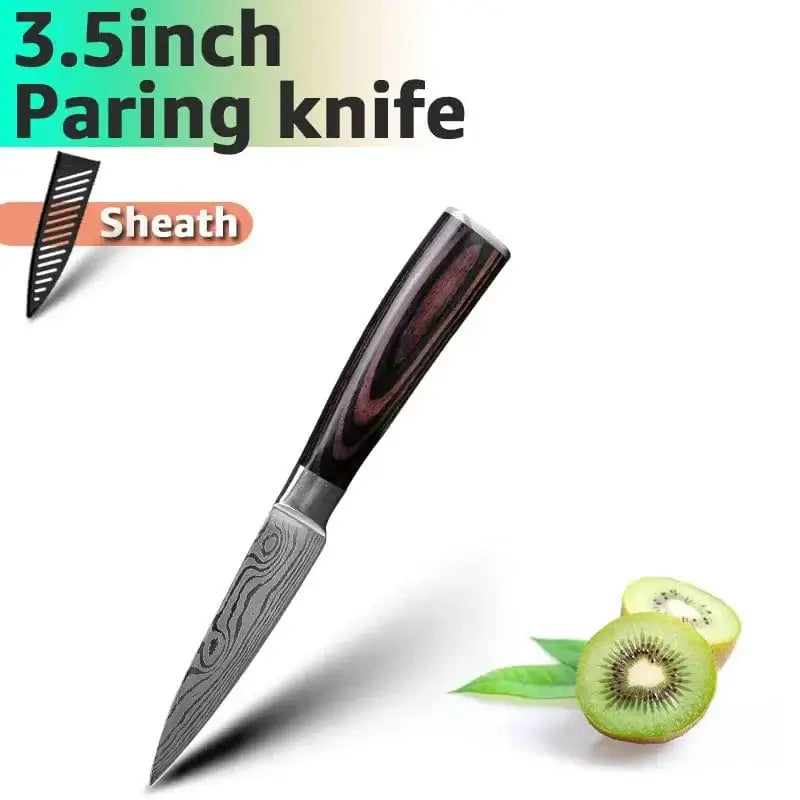 China Knife Set 3.5inch Paring / CHINA 1PC Kitchen Knife Laser Damascus Steel 7CR17 440C Japanese Chef Knives Slicing Meat Cleaver Sharp Santoku with Pakkawood Handle