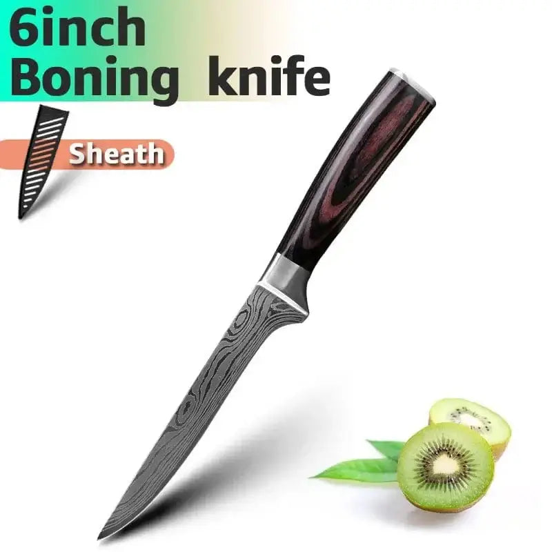 China Knife Set 6inch Boning / CHINA 1PC Kitchen Knife Laser Damascus Steel 7CR17 440C Japanese Chef Knives Slicing Meat Cleaver Sharp Santoku with Pakkawood Handle