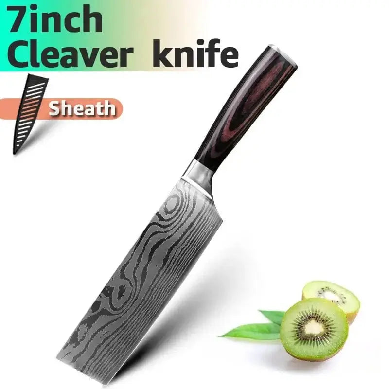 China Knife Set 7inch Cleaver / CHINA 1PC Kitchen Knife Laser Damascus Steel 7CR17 440C Japanese Chef Knives Slicing Meat Cleaver Sharp Santoku with Pakkawood Handle