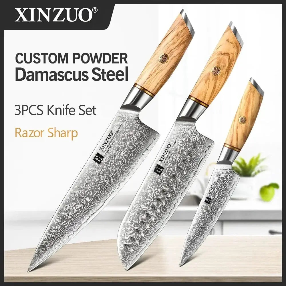 China Knife Set XINZUO 3PCS Knife Set 73 Layers Damascus Steel Razor Sharp Blade