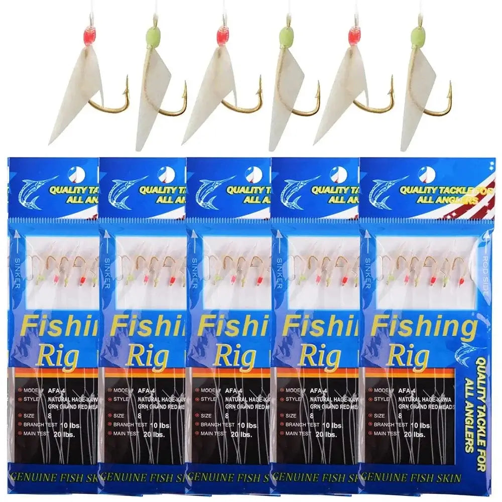 China LURES Size 8-20Packs 120PCS=20Packs Sea fishing live bait rigs Luminous Beads String hook Real Fish Skin Mackerel Sea Saltwater Rig Fishing Lure