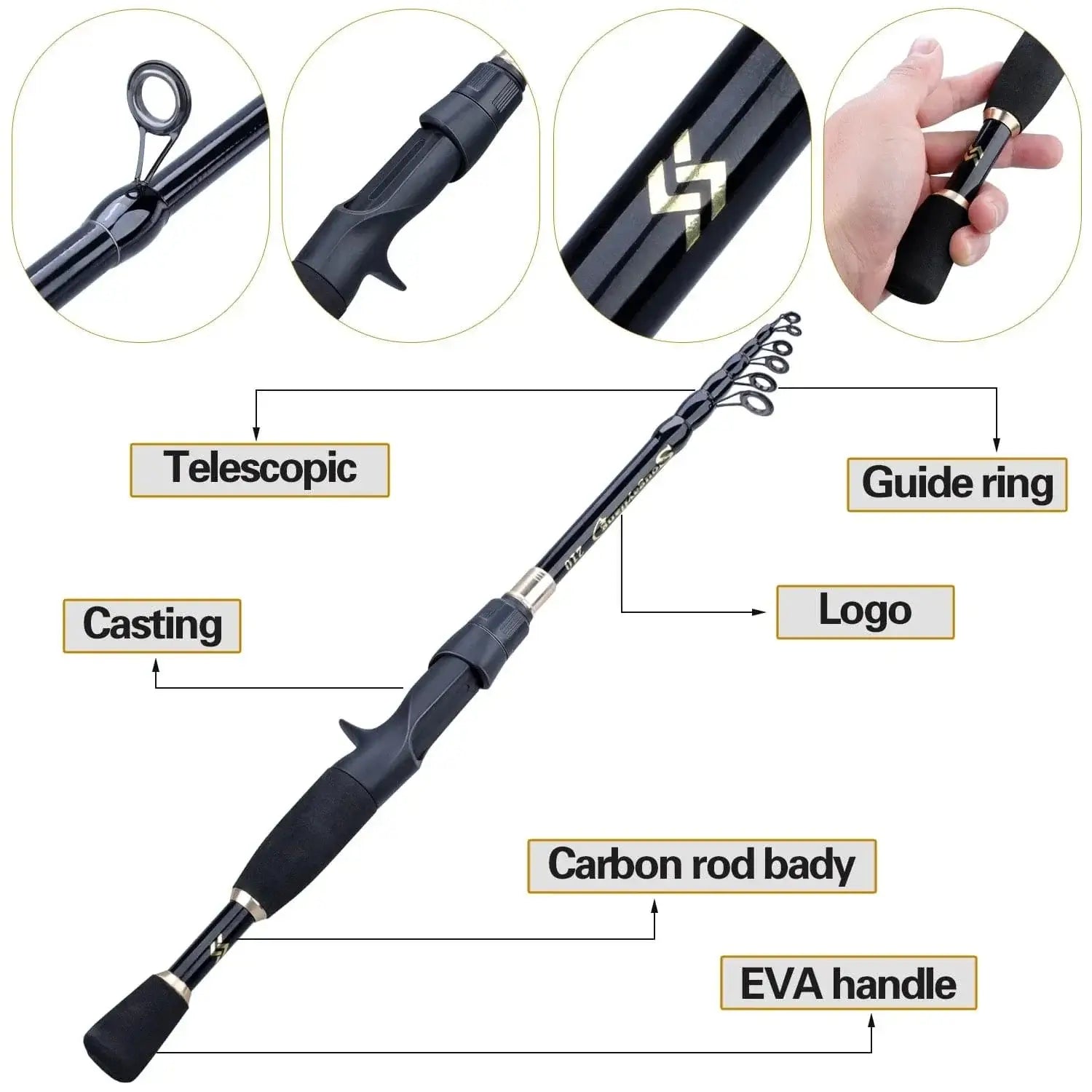 China Reels China Sougayilang 1.8-2.4m Telescopic Fishing Rods Ultralight Weight Spinning Casting Carbon Pole Fishing Accessories Caña De Pescar