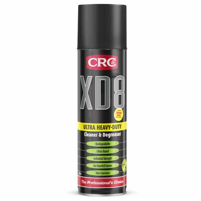 Heavy Duty Cleaner Degreaser CRC XD8 500ml canister with biodegradable and citrus-based labeling.