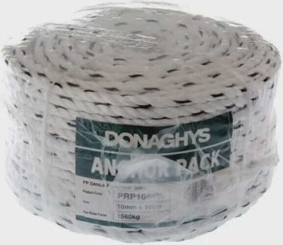 10mm x 100M Ankapak Polypropylene Anchor Rope by Donaghys in packaging, ideal for marine and boating use.