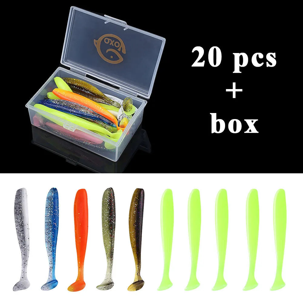QXO Fishing Soft Lure Worm With Box Silicone Bait Accessories Swimbait Streamer Sea Fishing Spoon Lure 7cm 10cm Wobbler Set - Action Outdoors Kiwi