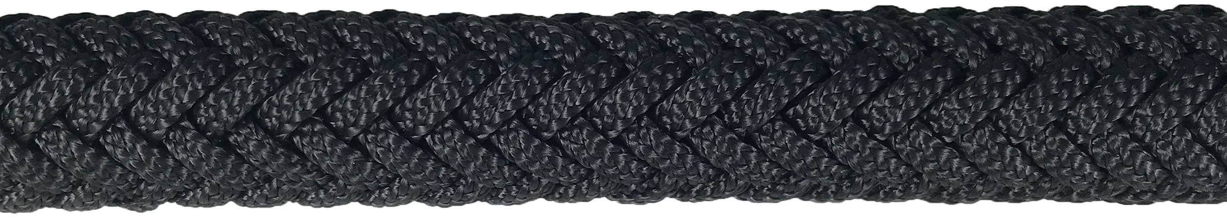 Fineline Marine Nylon Dockline close-up of black braided rope for marine use.