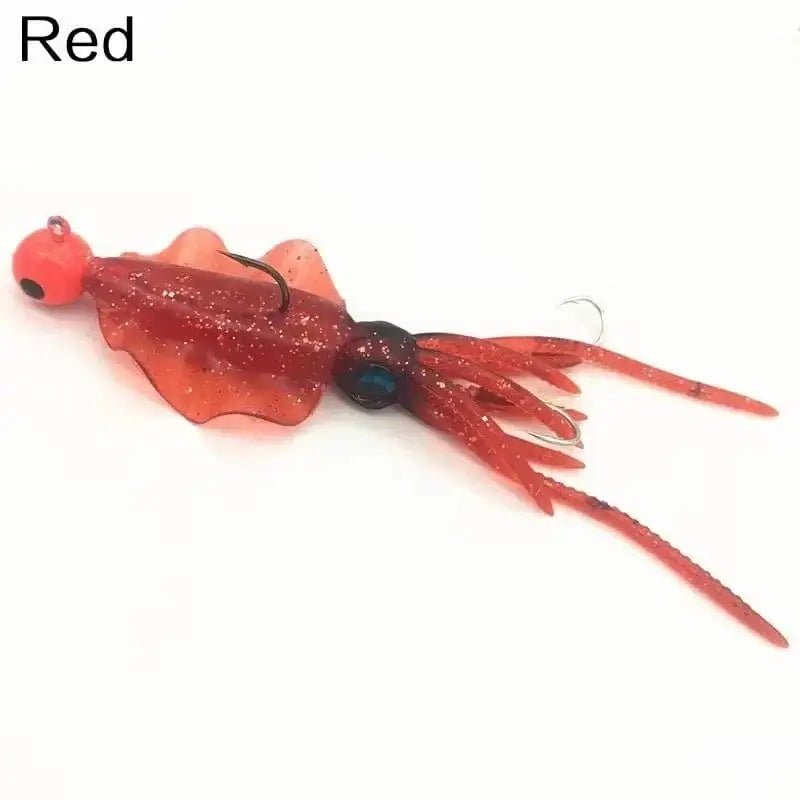 FLYSAND Large Simulation Squid Hard Fishing Lures Baits Lifelike Swimbait Octopus Bait With 2 Treble Hooks Fishing Accessory in red color.