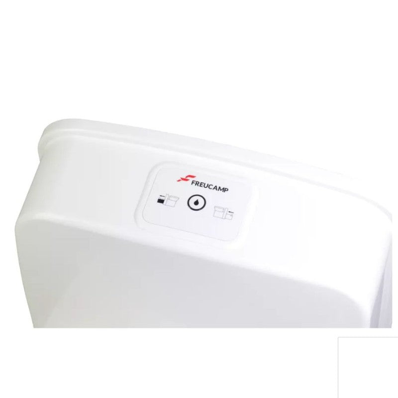 FREUCAMP Swivel Cassette Toilet control panel showing operation buttons and indicators.