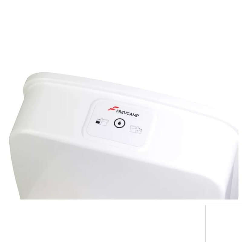 FREUCAMP Swivel Cassette Toilet control panel showing operation buttons and indicators.